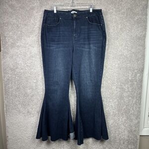 Arula Corset Lace Up Wide Flare Stretch Jeans Raw Hem Retro Hippie Dark Wash 18